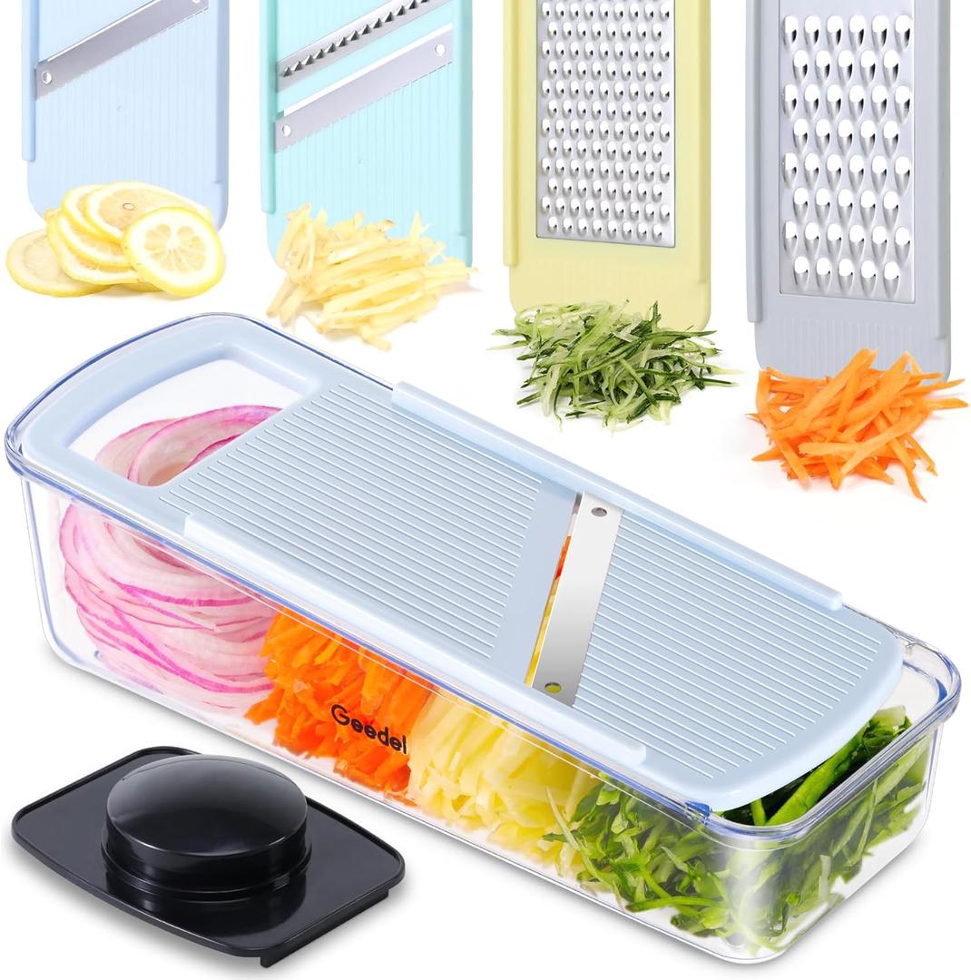 Geedel Professional Mandoline Slicer for Kitchen, Multi Purpose Vegetable Slicer Cutter, Vegetable Cutter Onion Cutter for Veggie Fruit Cheese (Light Blue)