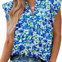 Zenlonr Womens Dressy Casual Floral Tops V Neck Ruffle Sleeve Blouses (XL)