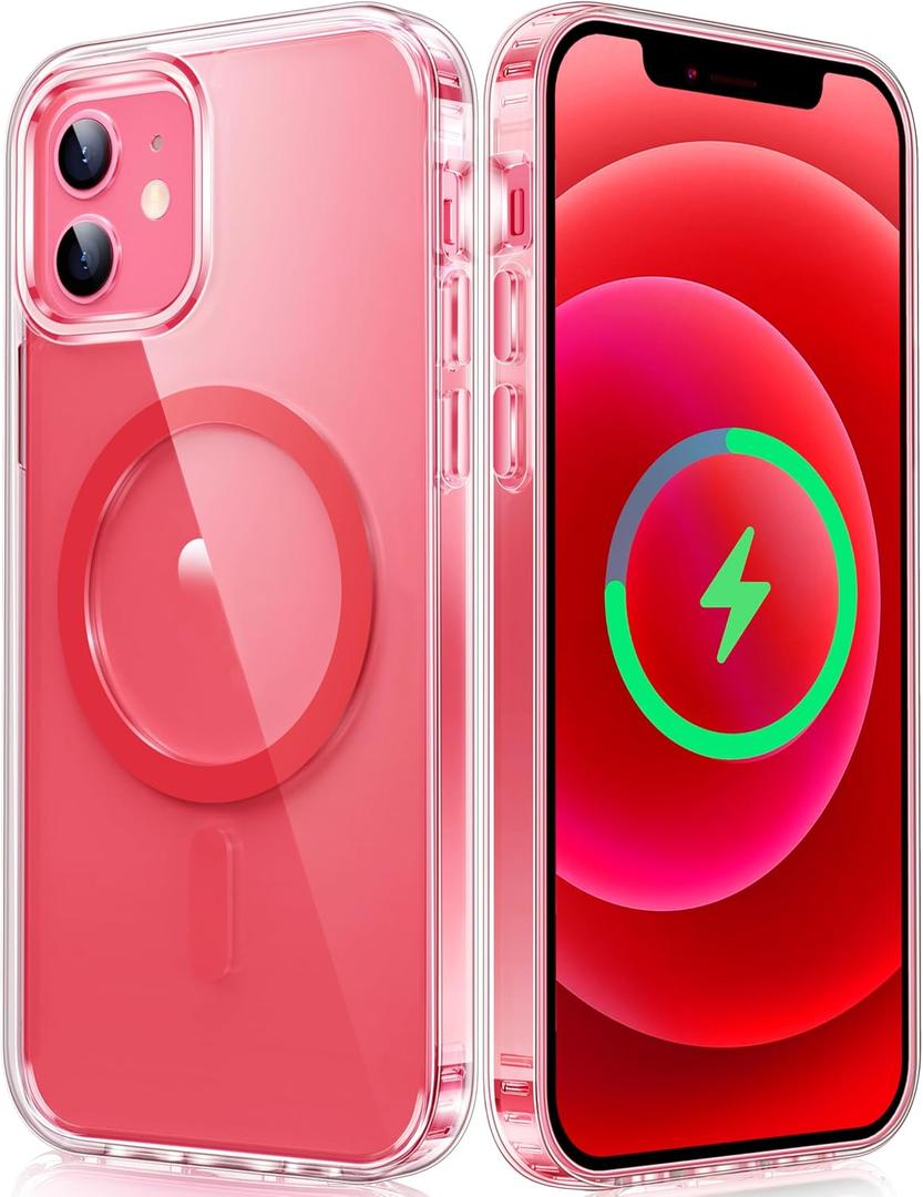 FNTCASE for iPhone 12 Clear Case: for iPhone 12 Pro Magnetic Military Grade Drop Protection Anti Yellowing Cell Phone Cover - Rugged Durable Shockproof Protective Bumper(Red)