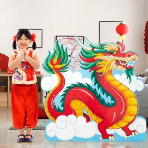 Geelin 47" Chinese New Year Dragon Cardboard Cutout Stand up 2026 Lunar New Year Party Decoration Life Size Photo Booth Props for Chinese Spring Festival Decorations