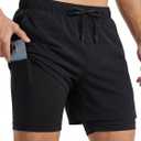 Men's 2 in 1 Running Shorts Quick Dry Gym Workout Tennis Training Basketball Sports Athletic Shorts with Pockets (Black, M)