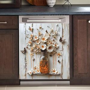 Magnetic 3D Daisy Butterfly Dishwasher Panels Sticker Kitchen Decorate,Personality Decor Refrigerator Door Manget Cover Sheet,Flower Fridge Mangets Decals 23"" x 26"", Rimyy40-2 (23" x 26" Magnetic)
