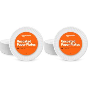 Amazon Basics 9" Uncoated White Paper Plates 2 Pack (200 count)