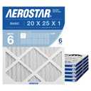Aerostar 20x25x1 MERV 6 Pleated Air Filter, AC Furnace Air Filter, 6 Pack (Actual Size: 19 3/4"x24 3/4"x3/4")