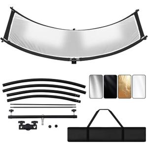 Clamshell Light Reflector/Diffuser with Carrying Case,70"X24" (4 Color in 1) Arclight Curved Eyelighter Lighting Diffuser for Photography Portrait Studio Video Shooting,Black/White/Gold/Silver