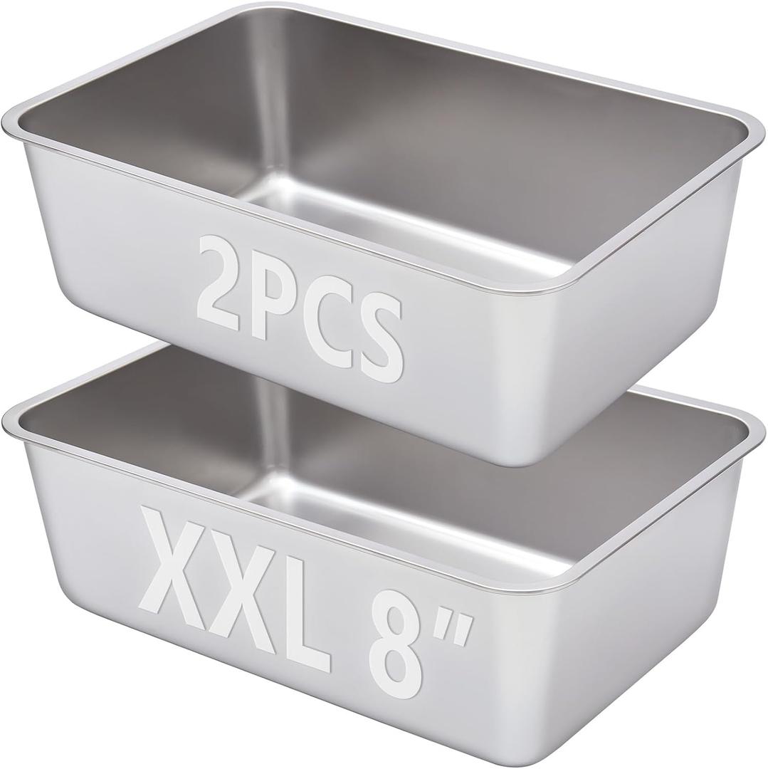 2 Pack Stainless Steel Litter Box-XXL Metal Litter Box for Big Cats 8IN Deep, Cat LitterBox-Pet Toilet Easy to Clean,High Sided Cat Litters Boxes Adult Cats,Non Stick, No Smell (2pcs-23.6"Lx15.7"xW8"H)