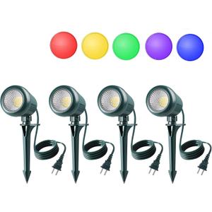 Gmalos Christmas Spotlights Outdoor, 120V Plug-in Halloween Spot Light, 5000K LED Landscape Lighting with 5 Color Lenses (Red Green Blue Purple Yellow), IP67 Waterproof, 4 Pack