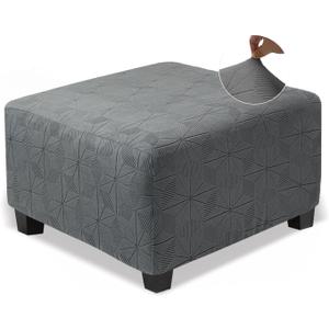 NeColorLife Ottoman Cover Square,Stretch Square Ottoman Covers Slipcover,Soft Knitted Jacquard Cover for Storage Stool,Footstool Protection for Living Room, Grey, Medium, Length&Width:26-34",Height: 14-20"