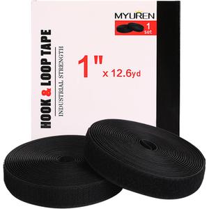 Sew on Hook and Loop Tape 1 Inch Non-Adhesive Back Nylon Strips Fabric Fastener Non-Adhesive Interlocking Tape Black,12.6 Yard