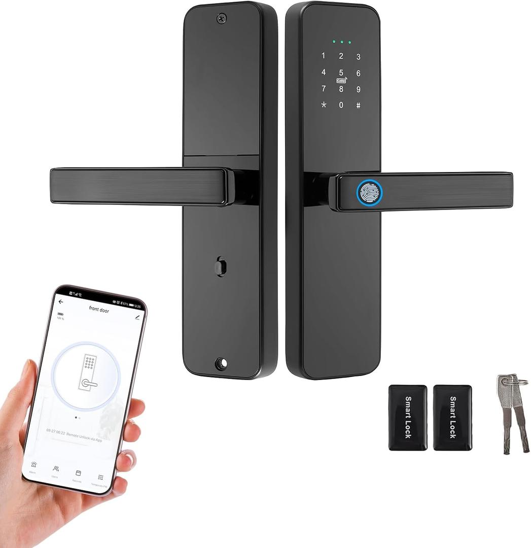 EIYSIE WiFi Smart Door Lock with Handle, Fingerprint Lock Keyless Entry Door Lock with Keypad, Electronic Door Lock for Front Door and Bedroom, Digital Lock Built-in WiFi and App Control
