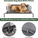Cooling Elevated Dog Bed for Large Dogs Waterproof Raised Dog Cot with Slope Headrest, Breathable Teslin Mesh, Durable & Portable Pet Bed for Indoor and Outdoor Use, Grey