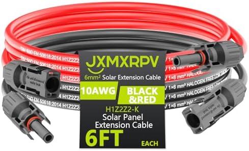JXMXRPV Solar Extension Cable 6.6Ft 10AWG, Solar Wire with Tool-Free Solar Connectors, Waterproof Solar Panel Extension Cable 6mm², PV Cable 10Gauge for Home Boat RV Solar Panels(6.6ft)