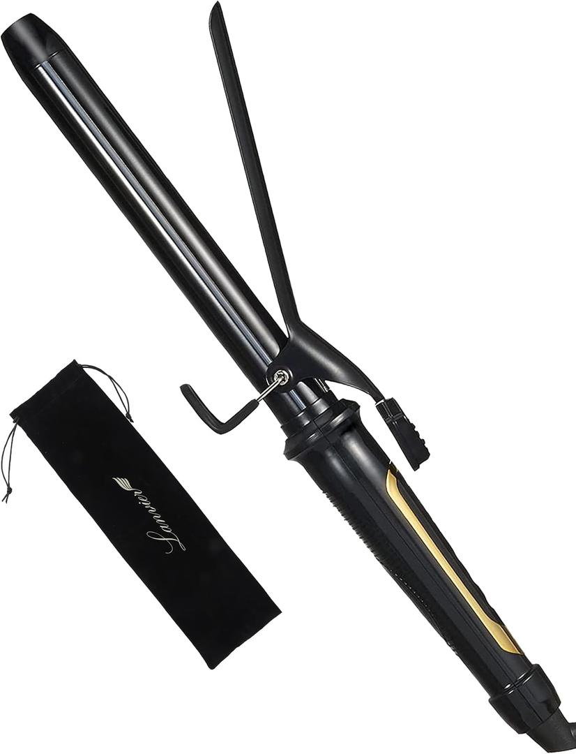 Lanvier 1 Inch Extra Long Hair Curling Iron with Ceramic Tourmaline Barrel, Professional Hair Curler up to 450F with Dual Voltage for Worldwild Use, Hair Waving Style Tool for Girls&WomenBlack
