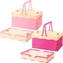 2 Pcs Pastel Plastic Storage Bin with Lid and Handle Cute Collapsible Storage Crates Foldable Plastic Basket Stackable Bins for Home Kitchen Office Bathroom Picnic (Pink,Hot Pink)