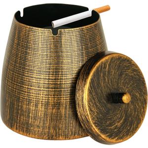 Outdoor Ashtray with Lid,Smokeless Ashtray for Cigarettes Cigars Outdoors Indoors,Rainproof Odorless Retro Metal Ash tray for Patio Home Indoors Outside Table Decor (Copper,X-Large)