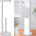 Toilet Paper Holder Stand, Rustproof Modern Free Standing Bathroom Tissue Holder Storage for 4 Rolls, Stainless Steel Anti-Slip Base with Reserve, Brushed Nickel