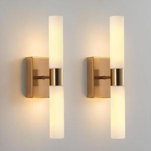 KUZZULL Modern Wall Sconces, Set of 2 Brushed Brass Gold, Frosted Glass Shade, Indoor Wall Mounted Lights, Bathroom Sconces, 36 cm, for Bedroom Wall Lamp