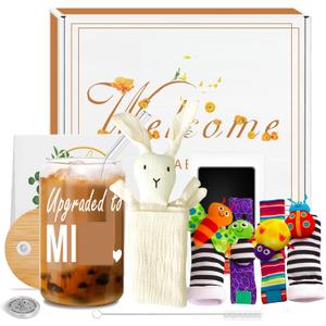 Mother's Day New Mom Gifts for Women After Birth, Baby Shower Gifts Basket - First Time Mom Postpartum Essentials, Gender Neutral Newborn Gifts Sensory Toys Cotton Lovey