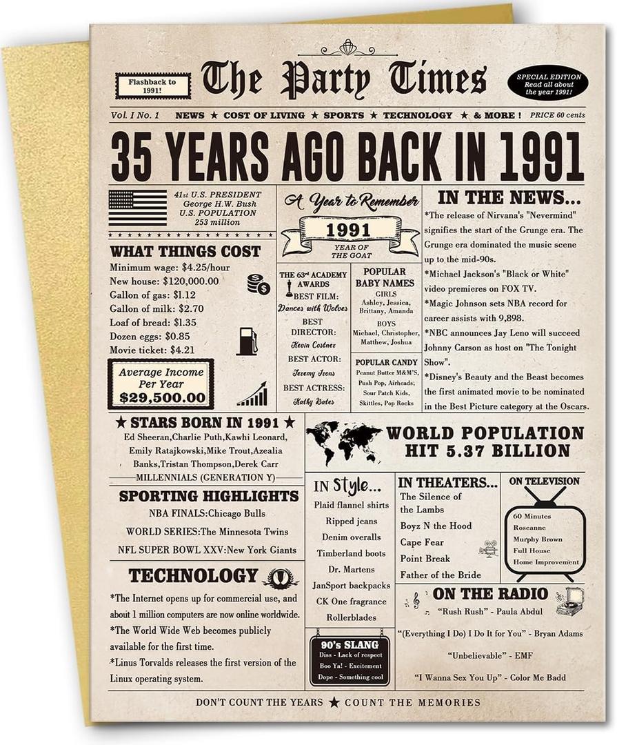 3 x Retro 35th Birthday Card Gifts for Him Her, Funny 35th Birthday Decorations for Men Women, Happy Bday Gifts for 35 Year Old Husband Wife, 10.6 X 7.9 Inches