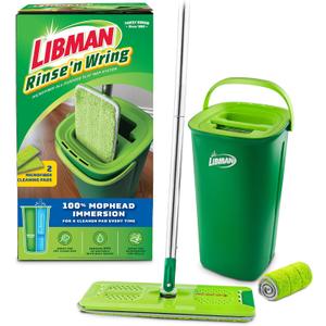 Libman Rinse 'n Wring Mop and Bucket System, 2 Microfiber Pads Included