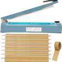 Impulse Heat Sealer 16 Inch Mylar Bag Sealer Heat Seal Machine, 110v Manual Heat Sealer for Plastic/Poly/Cookie Bags, 8 Replacement Parts & Teflon Cloth Strip(2 Round Cutter Lines Included), Blue
