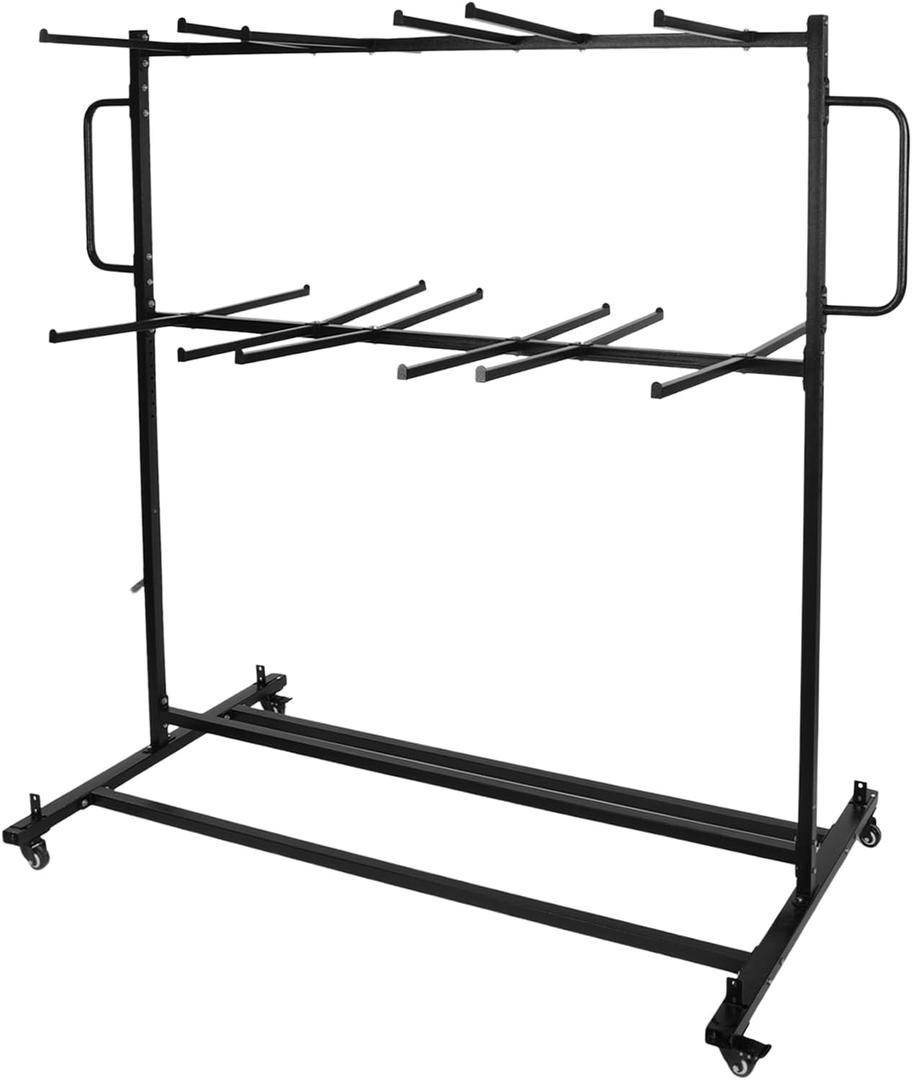 Folding Table and Chair Cart, Adjustable Folding Chair Storage Rack with 12 Rods & Locking & Handles Wheels Accommodate About 84 Chairs for Schools, Offices 33.5 x 63 x 71.65 Inch