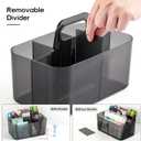Multiuse Caddy Organizer with Handle, Portable Plastic Tote Bin - Art Craft, Stationary Pen Marker Crayons, Makeup Hair Supplies Storage - Bathroom, Classroom, Dorm, Office, Desk Holder - Clear Black
