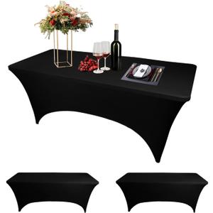 SSYAQRA 2Pack Black 10FT Spandex Tablecloth Stretch Table Cover for Standard Folding Tables,Spandex Fitted Table Clothes for 10 Foot Rectangle Tables, Elastic Table Cover for Chritmas