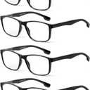JOLISU 4 Pack Reading Glasses Men Blue Light Blocking with Spring Hinge, Anti Eyestrain/UV Large Wide Square Computer Readers, Magnification Strength: 1.75 x