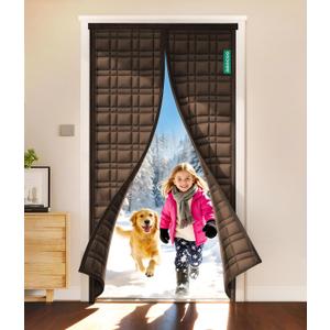 Thermal Door Curtain, Fit Size up to 36 x 80 Inches, Magnetic Insulated Door Curtains for Doorway/Front/Back/Basement, Oxford Cover with Thick Cotton to Keep Warm Winter, Brown, Rectangle