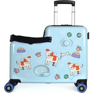 BLUE PUPPY Kids Ride On Suitcase | 21-Inch Toddler Travel Luggage | Carry On Friendly, Rideable, Trolley Case with Seat, Safety Strap and 360 Spinner Wheels, Ages 2-6, Holds up to 80 lb, Medium
