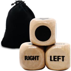 Left Right Center Game Dice 16mm Wooden Dice with Drawstring Bag, Standard Size 6 Sided for Left Right Center Game Dice Accessories, Easy to Store and Carry (Upgraded 3 Pcs dice)