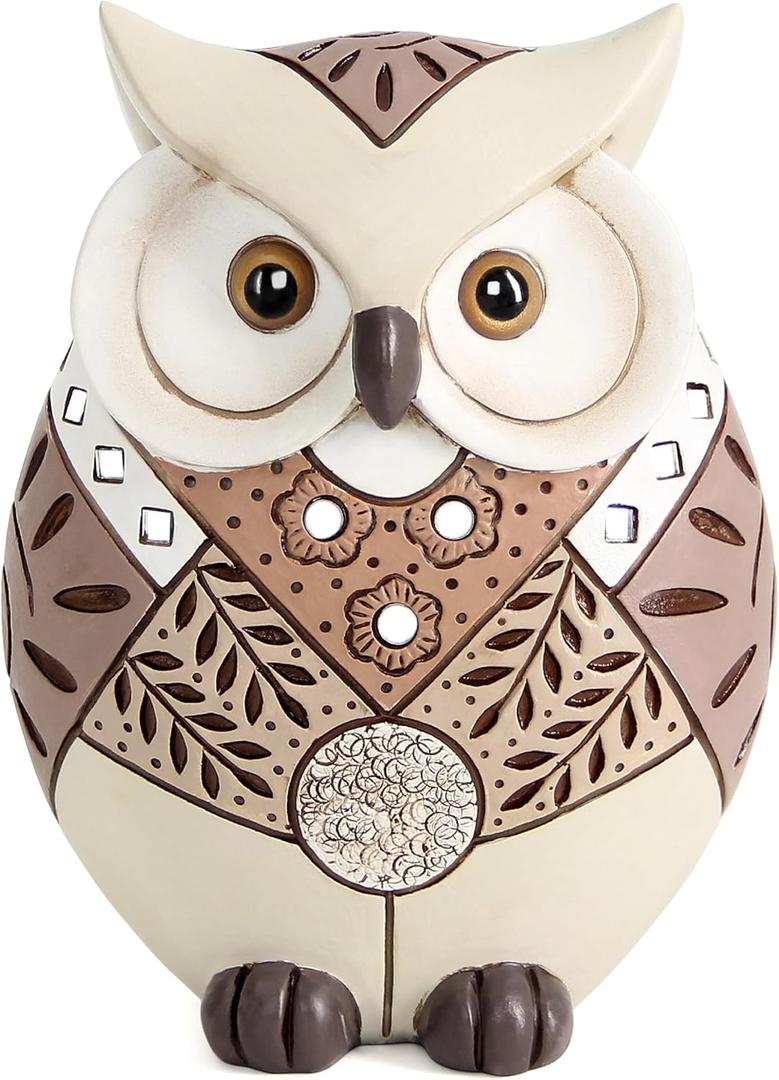 Owl Statue Home Decor Accents, Boho Decor for Living Room, Cute Owl Figurines Shelf Table Desk, Animal Statues and Sculptures Indoor Decorations for Women, Bird Lover Collection Wisdom Symbol