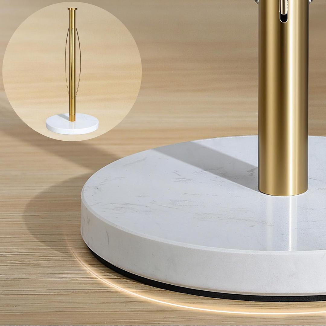 YIGII Marble Base Gold Paper Towel Holder Countertop - Standing Paper Towel Roll Holder with Weighted Base, Papertowel Holder for Kitchen, White Marble & Gold Rod