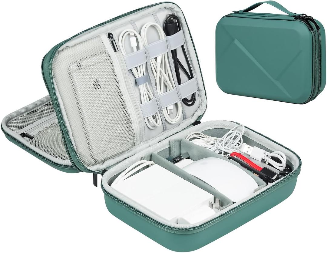 EVA Electronic Accessories Storage Case Large Shockproof Waterproof Storage Bag for Electronics Organizer Portable Cable Storage Bag for Travel or Work (Green, Double Layer)