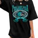 Football Shirts Women Game Day Oversized Shirt Football Team Fan Tee Sports Jersey Gift Tops (Black, S)