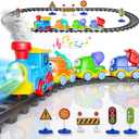 Funwee Steam Track Train Set for Toddlers, Magnetic Connection Train Toys w/Lights & Sounds, Electric Cartoon Choo Choo Train, Toy Train Christmas Birthday Gift for Toddlers 2 3 4 5+ Boy Girl (Blue)