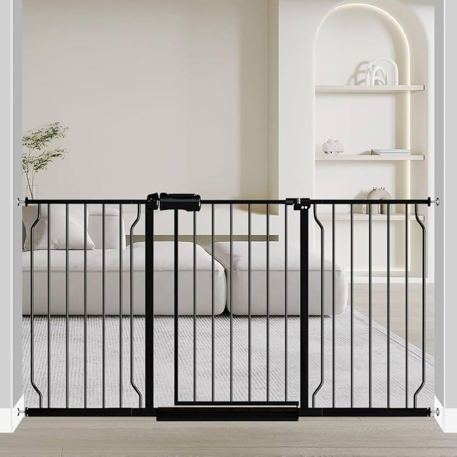 Fairy Baby Extra Wide Baby Gate for Doorways Auto Close Safety Gates for Bedroom, Fits 57.5 Inch to 62 Inch with Pressure Mounted Extention Kit, Black