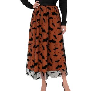 Women Pumpkin Skirt Elastic Waist Layered Mesh Midi Skirt Party Costume (S)