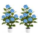Datietiao 3FT Artificial Hydrangea Tree 2 Pack, Realistic Faux Hydrangea Plants in Pot with Blue Flowers, Lifelike Faux Greenery Home Indoor Outdoor Front Porch Garden or Wedding, Blue