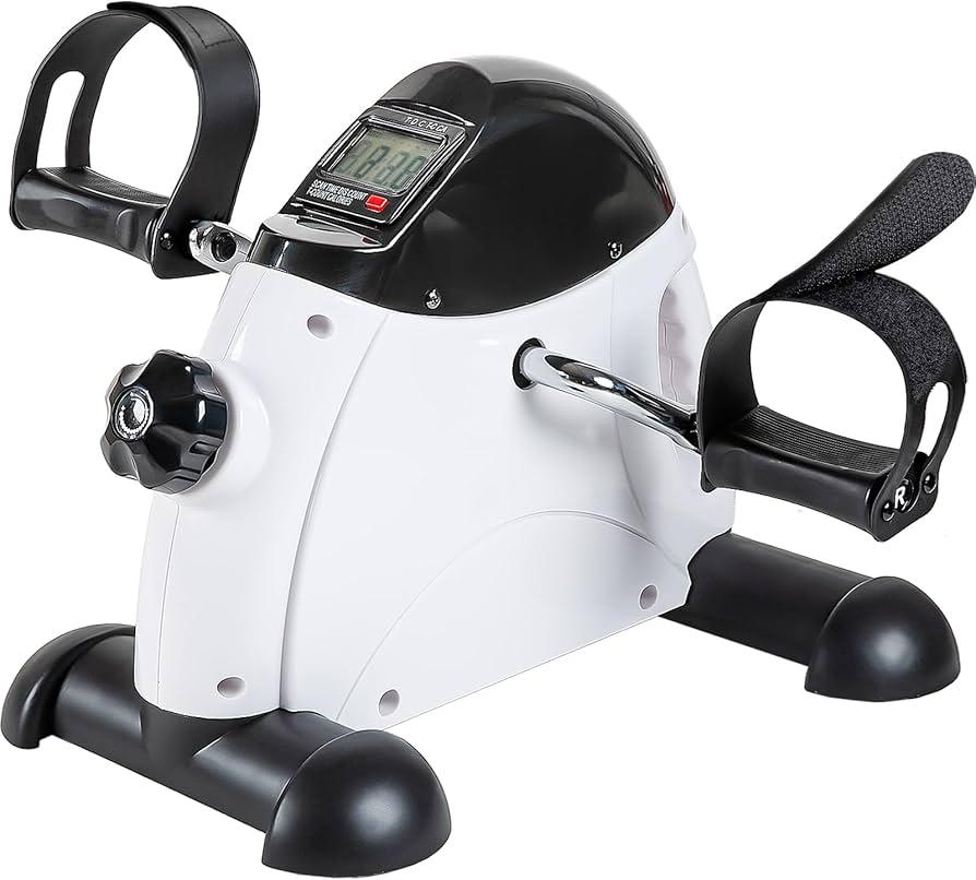 TABEKE Under Desk Bike Pedal Exerciser - Mini Exercise Bike for Arm/ Leg Exercise, Pedal Exerciser for Seniors with LCD Display (White)