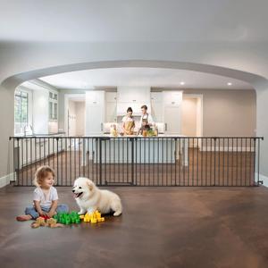 150" Extra Wide Baby Gate, Play Yard Child Safety Gate, Dog Gates with Auto-Close Door, Double Locking System for The House Doorways, Fireplace, Kitchen, 6-Panels, 30" Tall (Black)