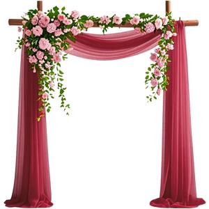 Wedding Arch Draping Fabric, 6.7 Yards Burgundy Sheer Curtains Wedding Decorations for Ceremony, Burgundy Chiffon Draping Fabric 29" x 20ft Backdrop