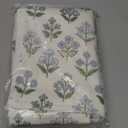 DWR Bluebell Print Throw Pillow Covers 18x18 (Set of 2), Handmade Block Print Decorative Pillow Covers, Aged Vintage Style in Neutral Faux Linen Cotton Blend for Couch, Sofa, Bed, Living Room