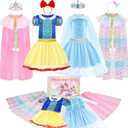 Princess Dress Up for Girls 3-6, Toddler Dress Up Clothes with Princess Cape and Hairbands, Pretend Play Toddler Girl Toys, Halloween Christmas Birthday Gifts for Kids