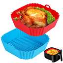 Boribim 2 PCS Square Silicone Air Fryer Liners - 8 Inch Reusable Air Fryer Pot - Air Fryer Accessories - Air Fryer Inserts for 4 to 7 QT Oven Microwave Accessories (Red/Blue)