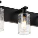 Vanity Lights 3-Lights Bathroom Light Fixtures Over Mirror in Black Finished, Bath Wall Lighting with Cylinder Seeded Glass