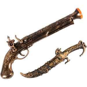 2 Pcs Pirate Sword Toys and Gun Set Plastic Dagger with Sheath & Flintlock Pistol Prop Pirate Accessories for Kids & Adults Halloween Pirate Costume Accessories