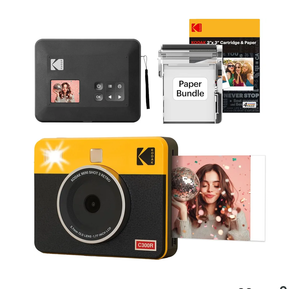 KODAK Mini Shot 3 Retro 4PASS 2in1 Instant Digital Camera and Photo Printer (3x3 inches) Initial 8 Sheets + 30 Sheets Cartridge Bundle, Yellow (NOT Zink)