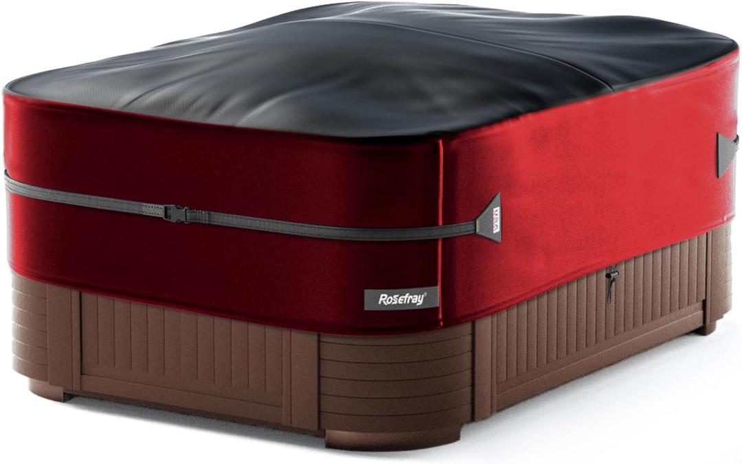 Rosefray 420D Outdoor Waterproof Square Hot Tub Cover Protector, Heavy Duty Polyester SPA Cover UV Protection Cover 76" L x 76" W x 20" H,Red/Black